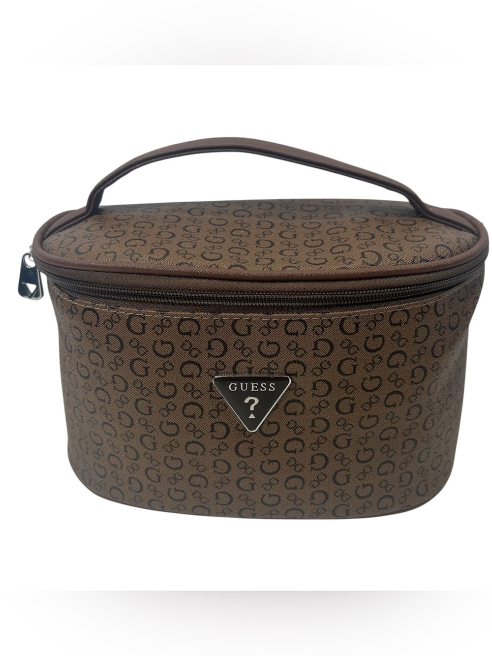 GUESS Mocha Junction Travel Logo Cosmetic Makeup Pouch Brown G-Monogram